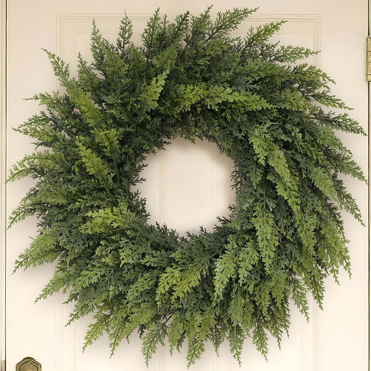 24" Real Touch Christmas Cedar Wreath - Artificial Cedar Wreaths Faux Green Fake Pine Needles Wreath for Front Door, Wall, Windows, Home,Outdoor,Xmas Decor VIERENA