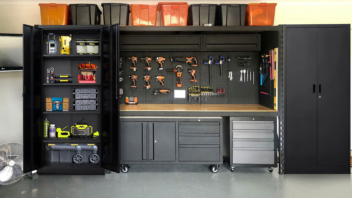 CJF Metal Storage Cabinet with Locking Doors and 5 Adjustable Shelves, Office Steel Cabinet for Garage, Classroom, School, Home, Pantry CJF