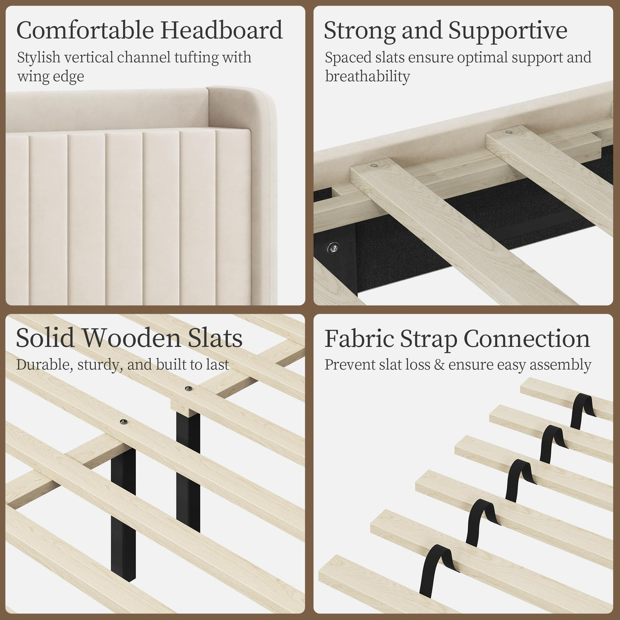 Yaheetech Queen Bed Frame with USB Charging Station and Storage Shelf/Upholstered Headboard Platform Bed with Wing Side/Wooden Slats Support/Noise Free/No Box Spring Needed/Easy Assembly, Ivory Yaheetech