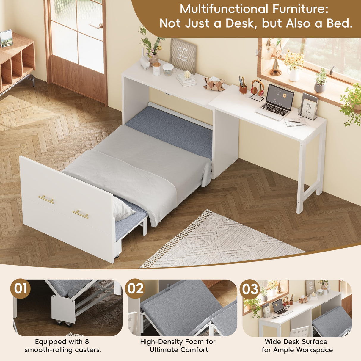 Merax Twin Size Murphy Cabinet Bed with Adjustable Position Desk, Murphy Chest Dresser Bed with Foldable Cushion for Guest Room, Apartment and Small Space Merax