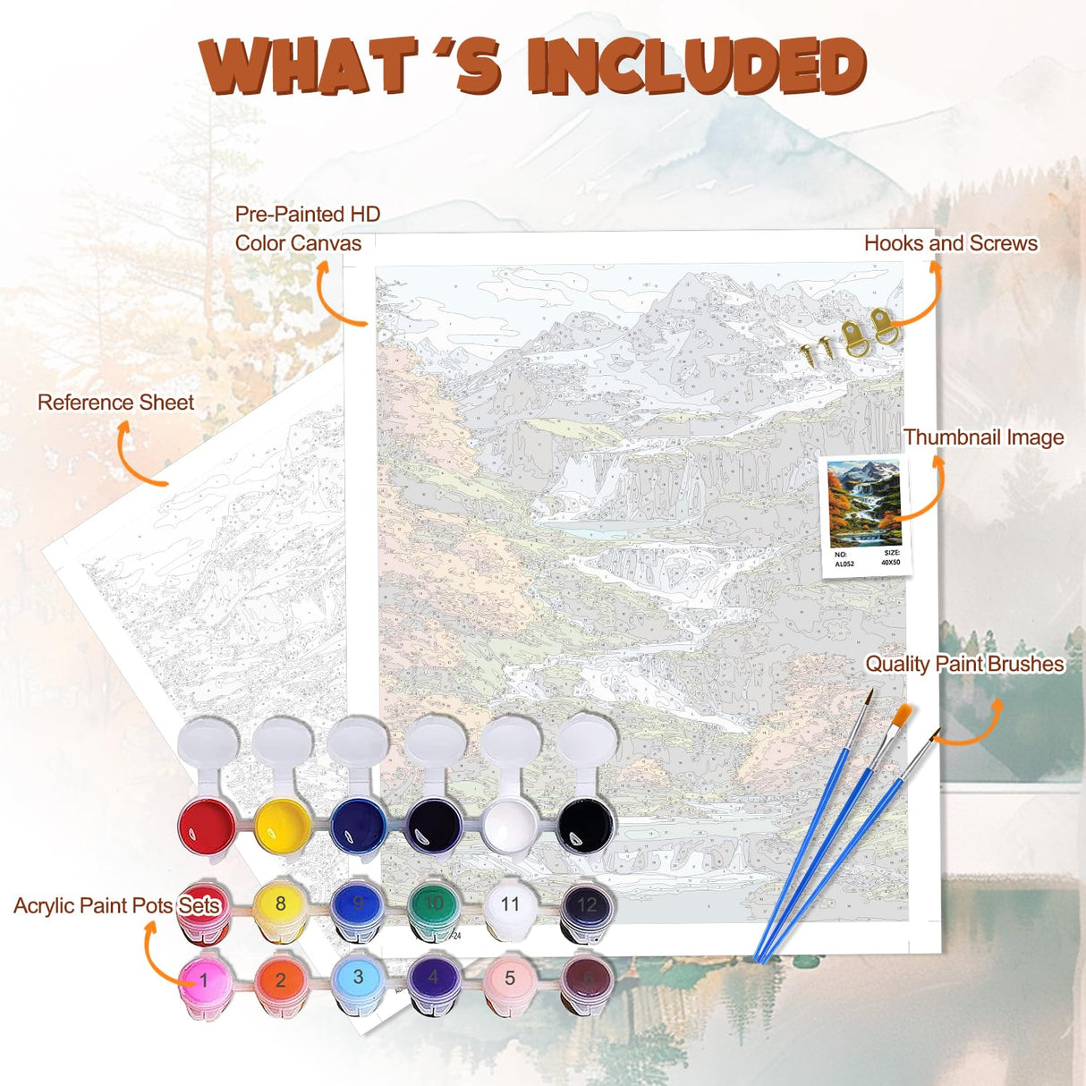 Paint by Number Adult Mountain,Waterfall Canvas Paint by The Numbers for Adults,Painting by Numbers Mountain,DIY Oil Painting Kits for Gifts and Wall Decor 16x20inch PHANTASYART