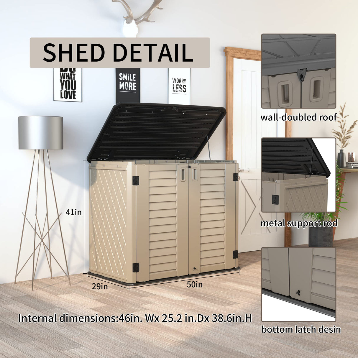 HOMSPARK Storage Shed Weather Resistance, Multi-Purpose Outdoor Storage Cabinet for Backyards and Patios, Horizontal Storage Shed for Lawnmower, Patio Accessories (COFFEE, Large - 26 cu.ft) HOMSPARK