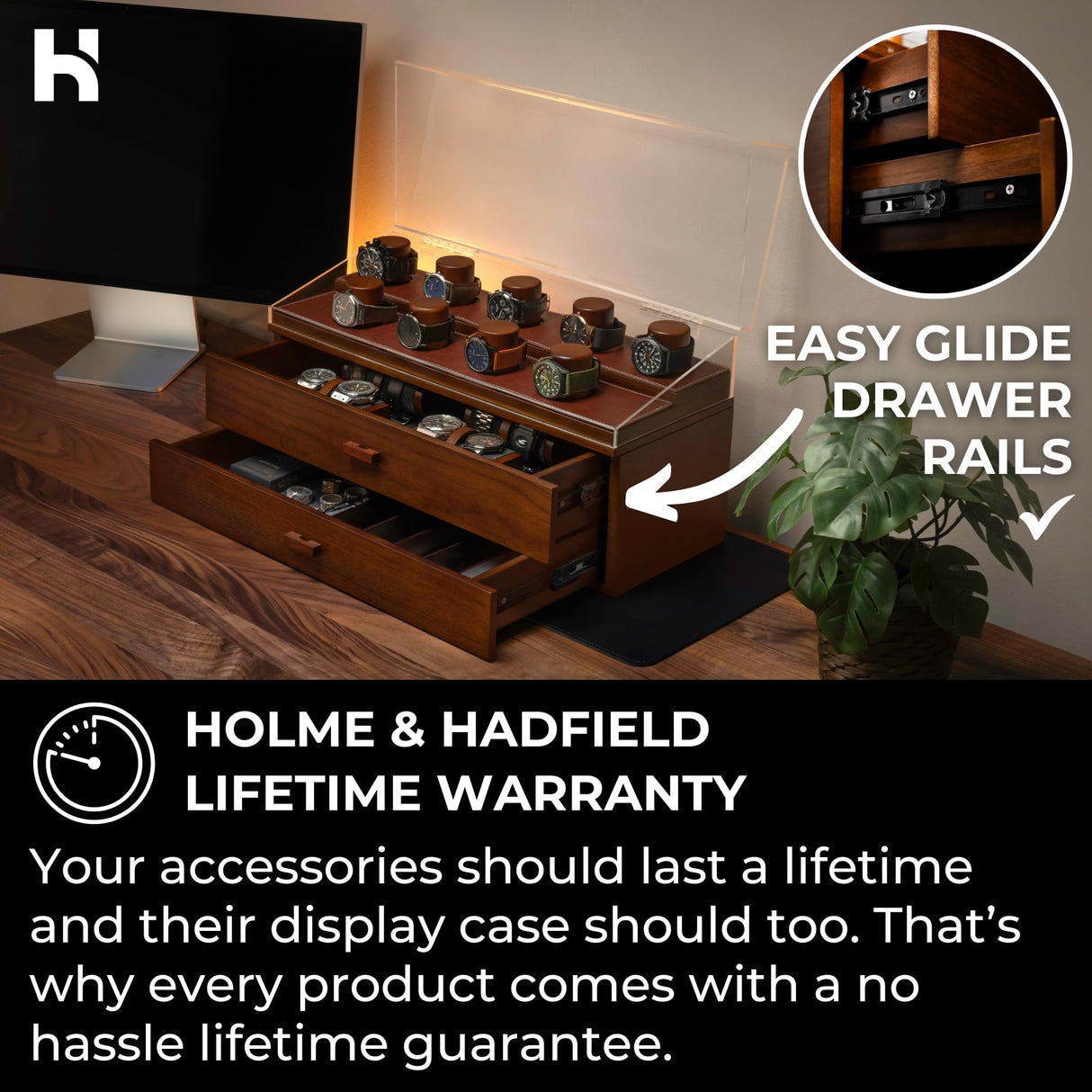 Holme & Hadfield Premium 17-Slot Wooden Watch Display Case – Extra Large Handcrafted Men’s Watch Box with Two Drawers – Father’s Day Gift for Crazy Collectors – Luxury Built to Last Holme & Hadfield