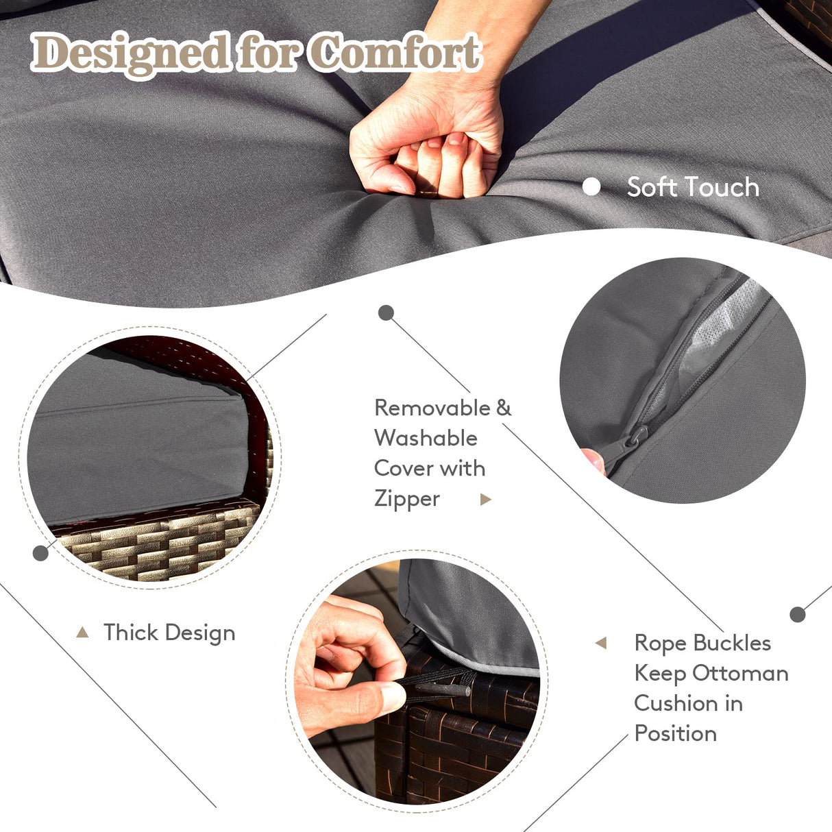 Tangkula 8 Piece Patio Furniture Set, Patiojoy Outdoor Space Saving PE Rattan Sectional Sofa Set for 6 with Waterproof Cover, for Garden, Deck, Poolside and Balcony (Grey) Tangkula