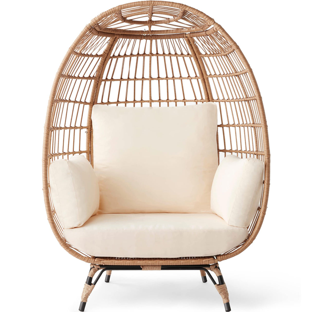 Best Choice Products Wicker Egg Chair, Oversized Indoor Outdoor Lounger for Patio, Backyard, Living Room w/ 4 Cushions, Steel Frame, 440lb Capacity - Ivory Best Choice Products