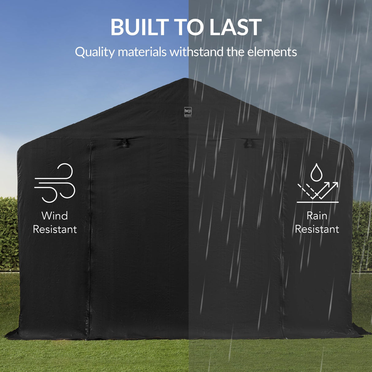 Best Choice Products 10x8ft Outdoor Storage Shed, Carport, Canopy Shelter, Dual Doors & Windows, Metal Frame, Weather-Resistant, Perfect for Storing Motorcycle, Bike, Garden Tools – Black Best Choice Products