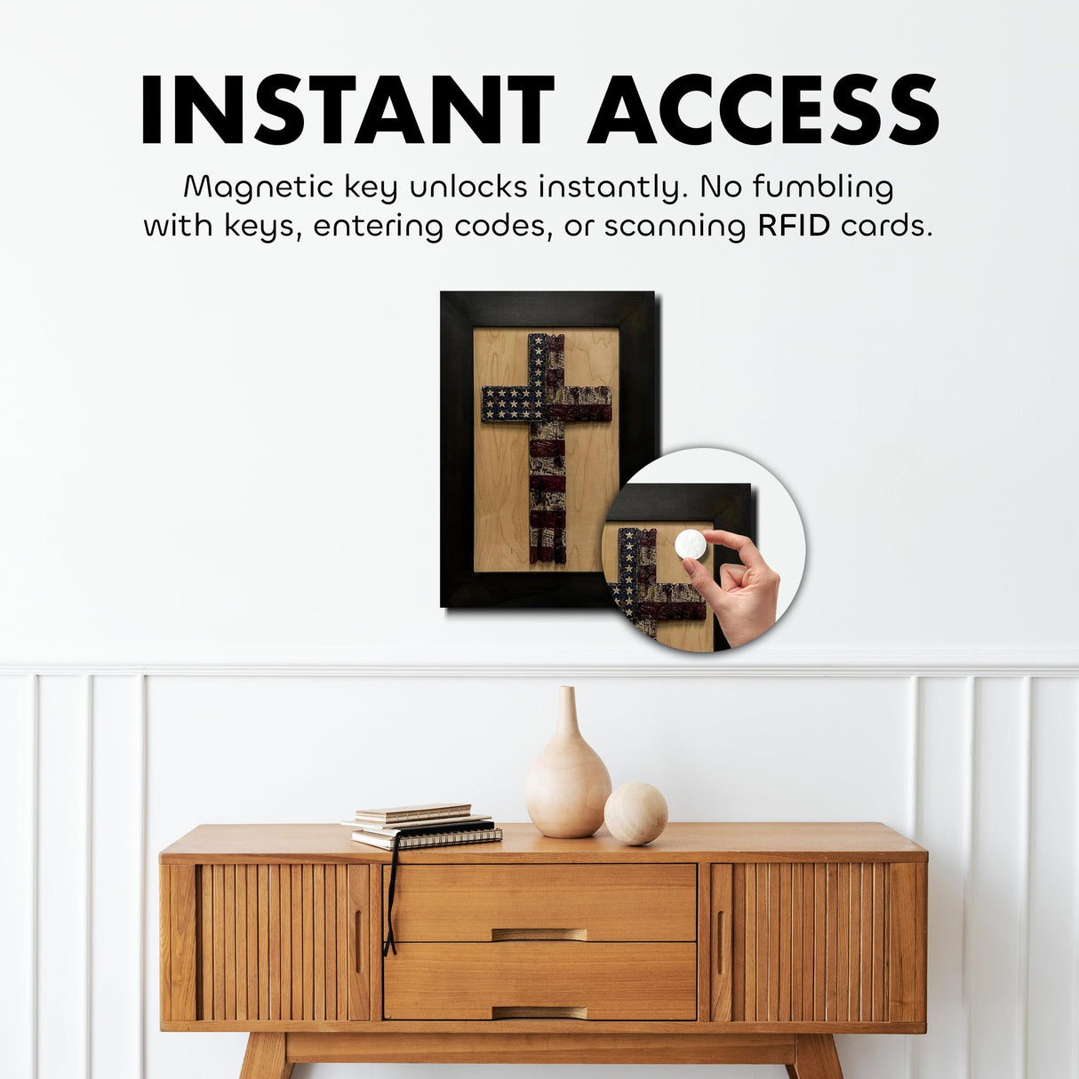 American Flag Cross Hidden Gun Shelf - Handcrafted Wall Mounted Gun Safe - Quick Access Concealment Shelf for Handguns - Hidden Gun Storage Wall Decor with Magnetic Lock By Bellewood Designs Bellewood Designs