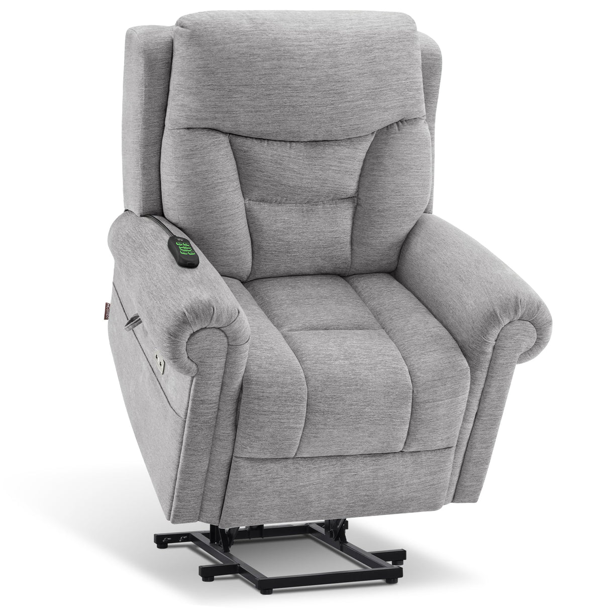 MCombo Triple Motor Power Lift Recliner Chair with Massage and Lumbar and seat Heating, Rolled Arms, Adjustable Headrest for Elderly People, Fabric 7888 (Grey, Medium) MCombo