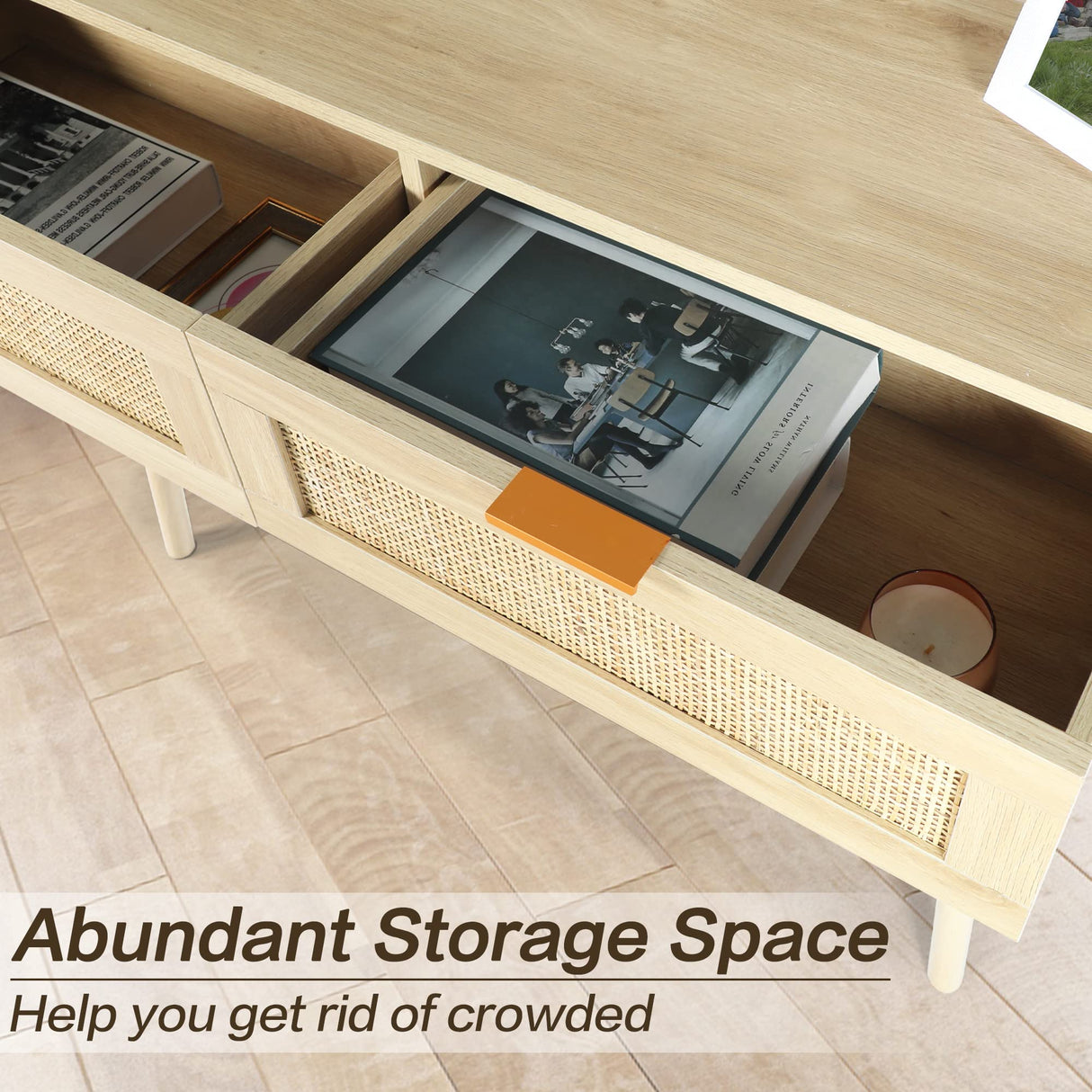 DOALBUN OKL 39" Console Table, Oak Entryway Table with 2 Rattan Drawers, Sofa Table with Wood Frame and Bamboo Storage Shelf, Rustic Hallway Table for Living Room Foyer Entryway (Natural) DOALBUN