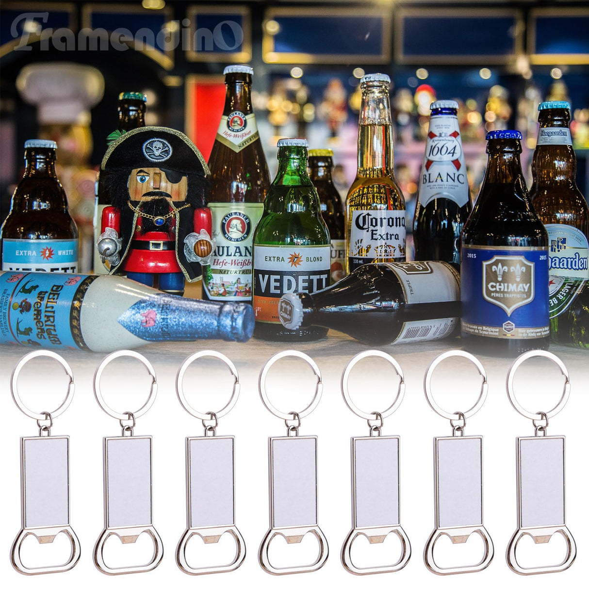 Framendino, 10 Pack Sublimation Blanks Bottle Opener Metal Keychains Blank Key Rings for Sublimation Photo Framendino