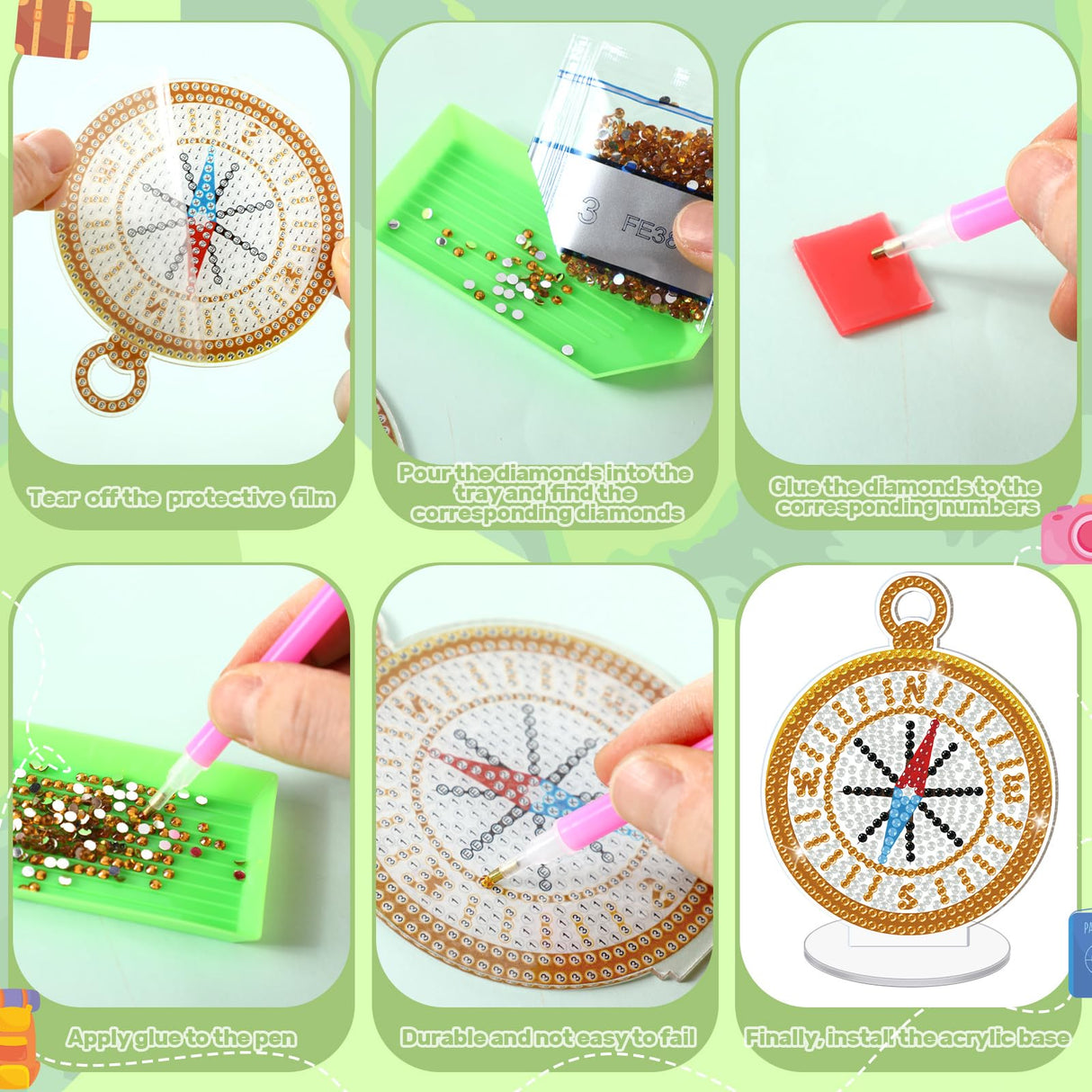 Kosiz 9 Pcs Travel Diamond Art Tabletop Decorations Adventure Awaits Diamond Painting Kits for Adults Double Sided Acrylic Travel Bon Voyage Centerpieces for Table Desktop DIY Crafts Home Party Gifts Kosiz