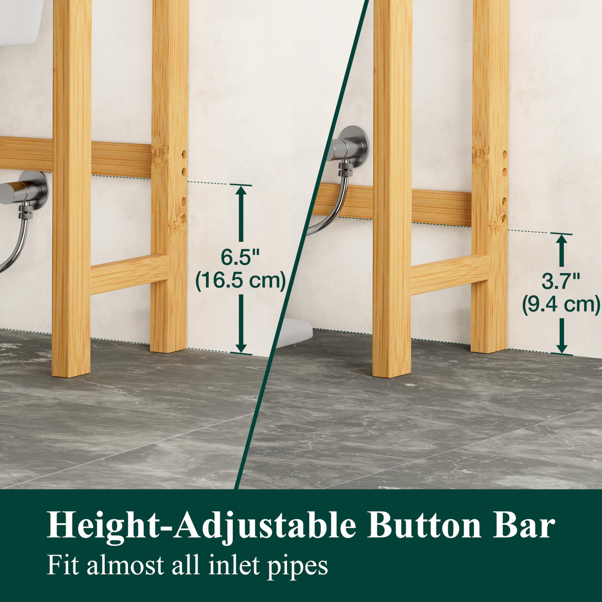 Smiry Over The Toilet Storage, Bamboo 3-Tier Over Toilet Bathroom Organizer, Adjustable Bathroom Shelf, Space Saving, Stable Freestanding Storage Cabinet with 4 Hooks, Natural Smiry