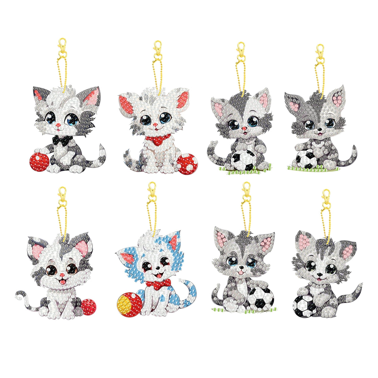 Masendp 8 Pieces Diamond Painting Keychain Animal Style Diamond Art Jewelry Double Sided 5D Diamond Painting Kit for Beginners Adult DIY Art Craft Gifts Home Decor (Football & Cat) Masendp