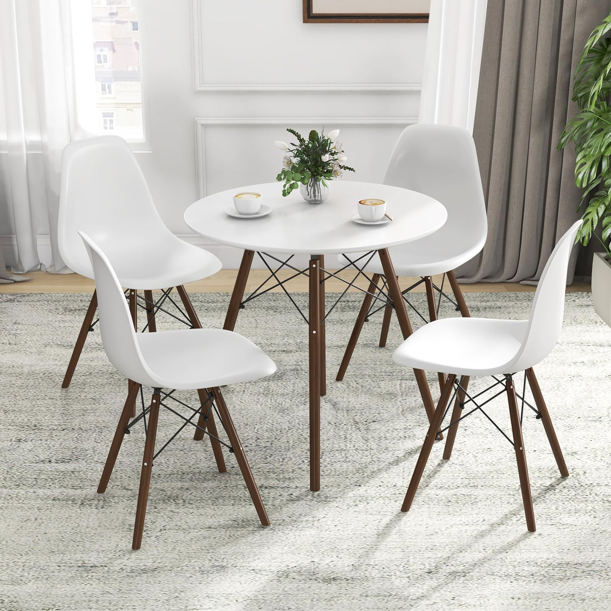 Giantex Round Dining Table Set for 4, 5-Piece Breakfast Nook Table Set w/ 31.5" Dinner Table, Dining Chairs, Wood Legs, Dinette Set, Kitchen Table Chairs Set for Living Room Restaurant (White+Walnut) Giantex