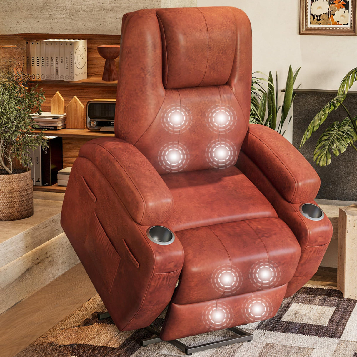 Flamaker Power Lift Recliner Chair Electric Lift Recliner for Elderly Power Lift Recliner Chair with Cup Holders Side Pockets for Living Room (Leathaire, Brown) Flamaker