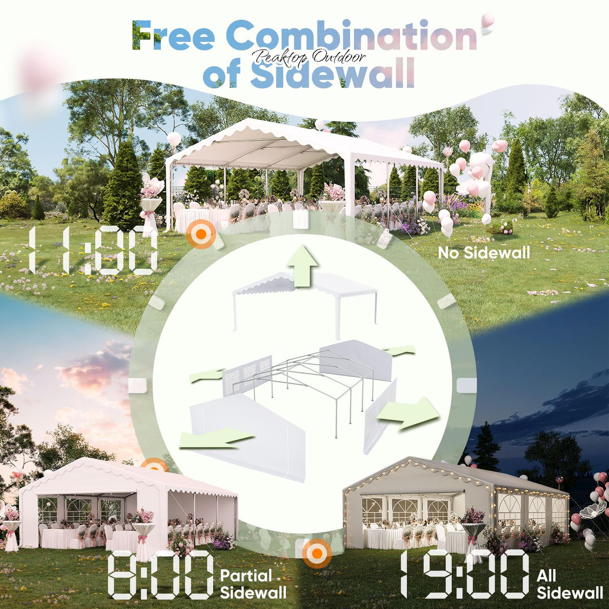 20x20 Heavy Duty Party Tent Upgraded Galvanized Wedding Tent Outdoor Gazebo Event Shelter Carport Canopy Tent with 2 Storage Bags & Reinforced Frame PEAKTOP OUTDOOR