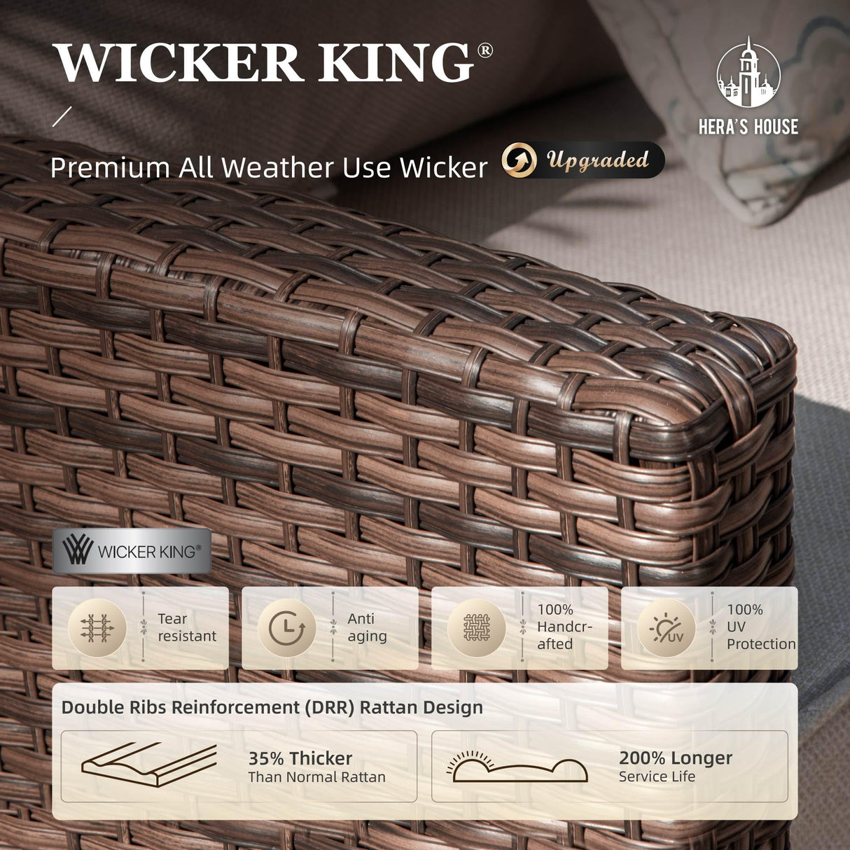 Small Patio Furniture Set, 3 Pieces Wicker Outdoor Sectional Set, L-Shaped Patio Couch Set, Modular Rattan Conversation Set with Lounge Sofa and Ottomans for Deck Lawn Garden, Beige HERA'S HOUSE