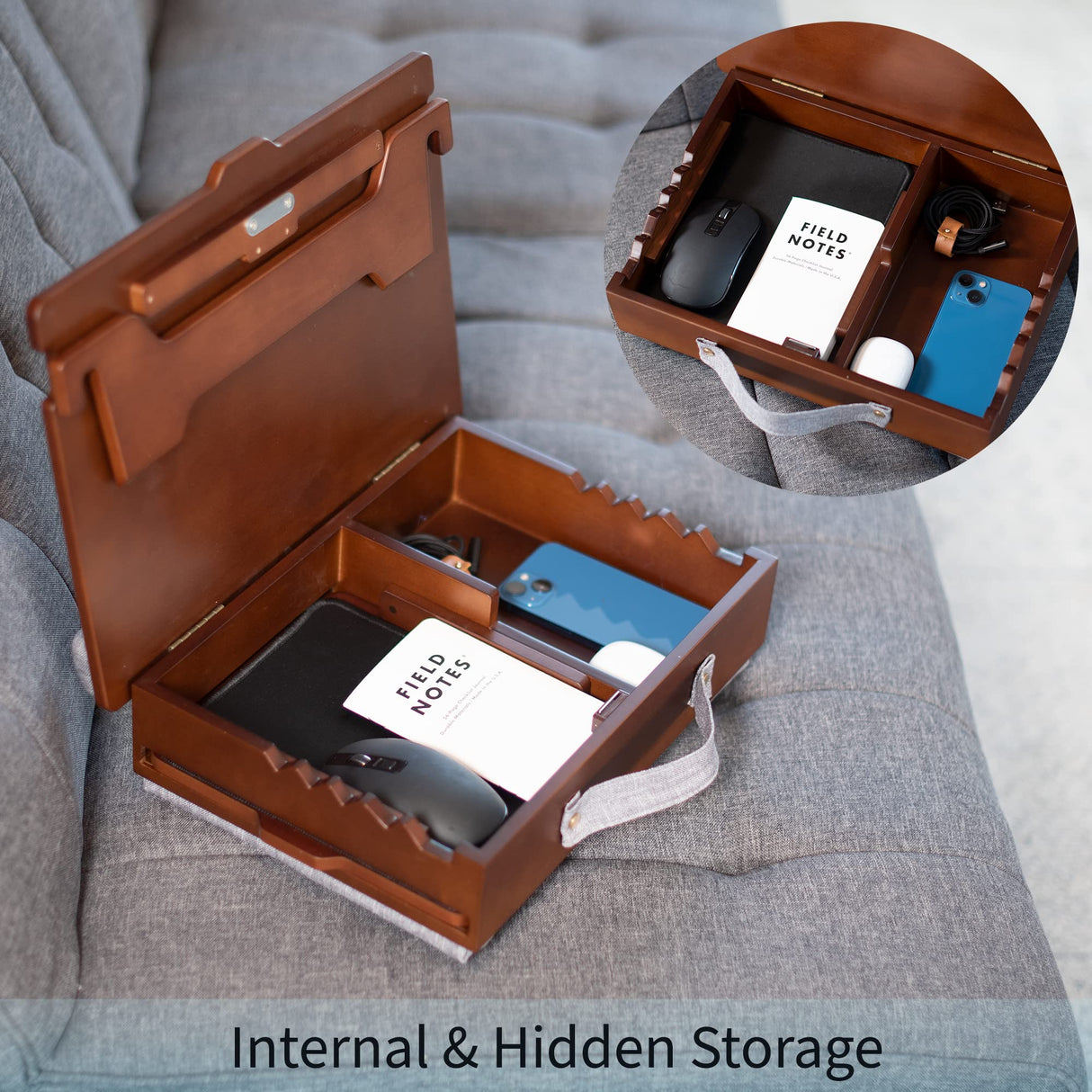 SideKiix Wooden Tilting Lap Desk for Writing, Drawing, Laptop Work, and More, Height Adjustable Compact Table with Slide-Out Mouse Pad, Internal Storage, Wrist Support, Dark Wood, SX-LAPD-1 Sidekiix