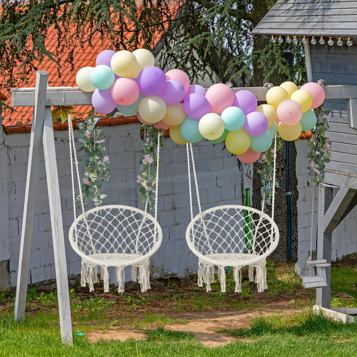 Macrame Hammock Chair Swing with Hardware Kits, Handmade Knitted Hanging Chair for Bedroom,Indoor,Outdoor, Balcony, Yard, Porch- 265 Pound Capacity -29.53" L x 29.53" W x 45.28" H Mertonzo