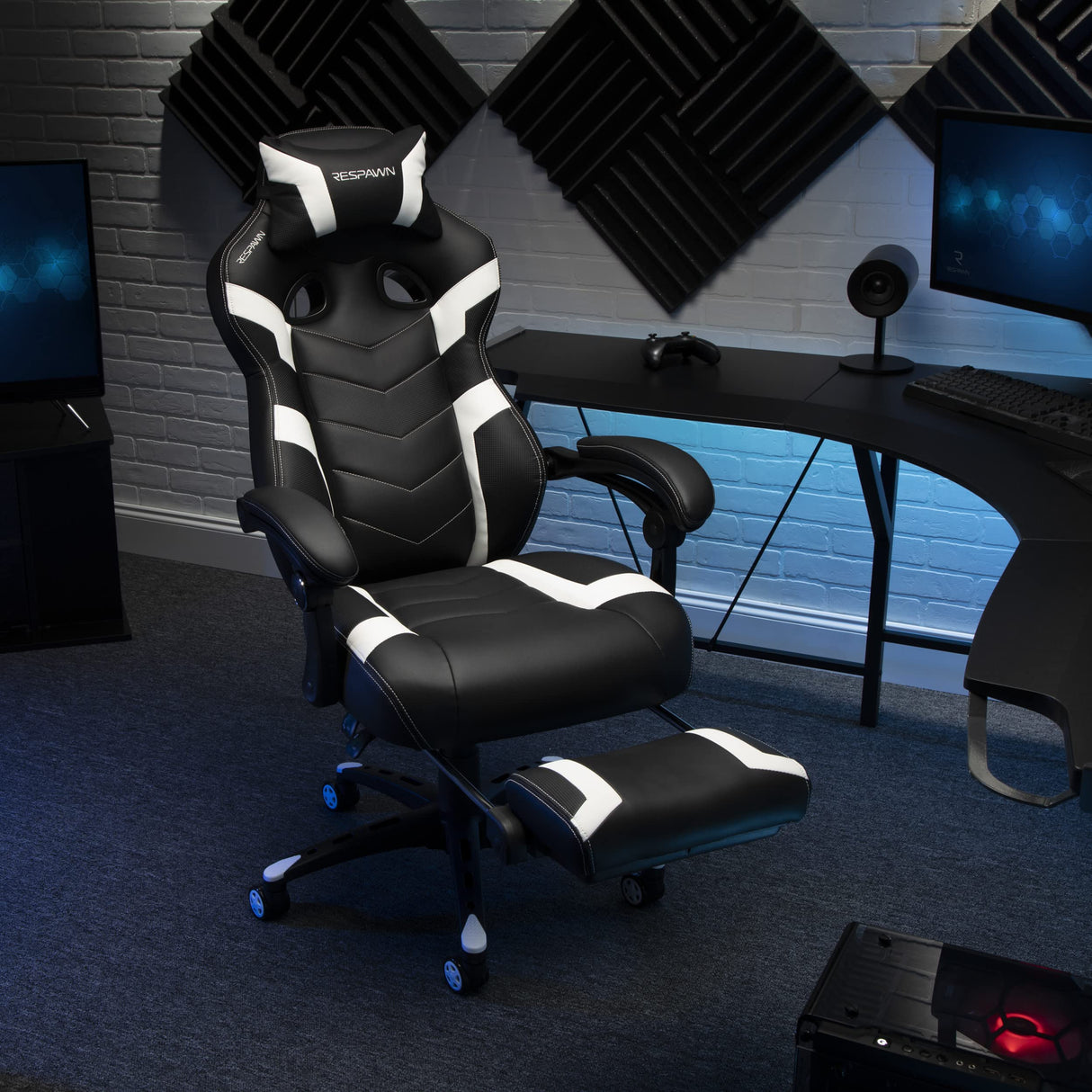 RESPAWN 110 Pro Gaming Chair - Gaming Chair with Footrest, Reclining Gaming Chair, Video Gaming Computer Desk Chair, Adjustable Desk Chair, Gaming Chairs For Adults With Headrest Pillow - White RESPAWN