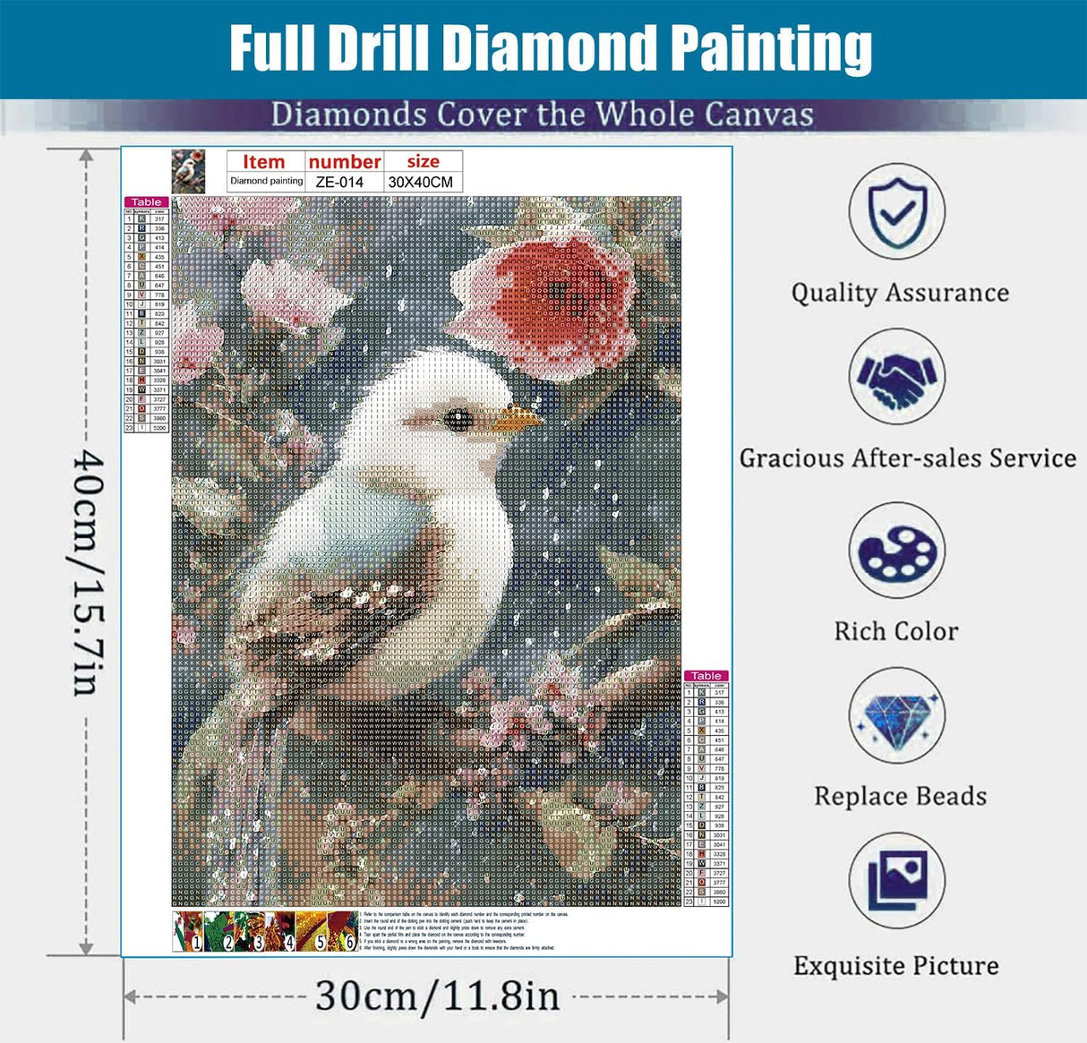 AIBOERL Diamond Painting Kits Bird Flower for Adults, Full Drill Diamond Dots Paintings for Beginners, Round 5D Paint with Diamonds Pictures Gem Art Kits for Home Wall Decor (11.8 * 15.8 inch) AIBOERL
