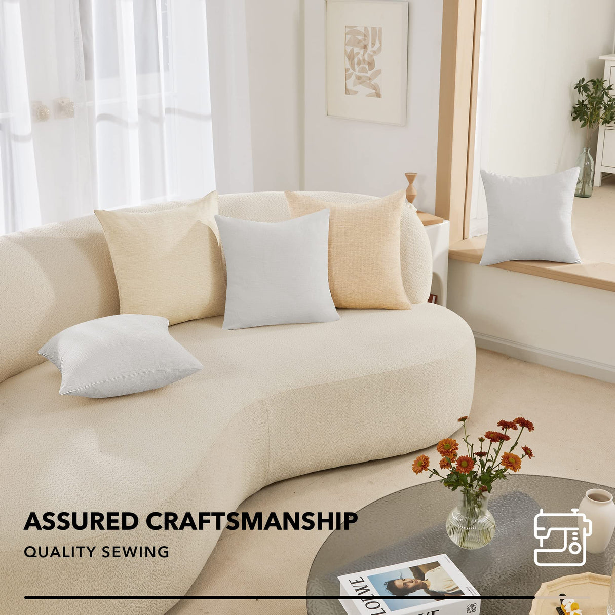 Deconovo 4 PCS Pillow Covers 18x18, No Insert - Faux Linen Sublimation Cushion Covers White Blank Pillow Covers, Throw Pillow Cases for Sofa, 18x18 Inch Natural White, Set of 4, Case Only Deconovo