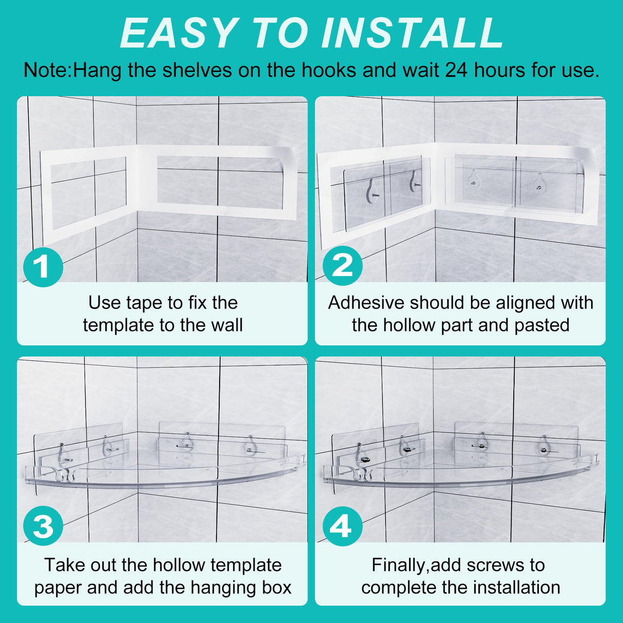 YAWSOUP Acrylic Corner Shower Shelves,Adhesive Shower Caddy Organizer for Bathroom Storage Home Decor,Clear, RustProof, No Drilling Bathroom Wall Shelf,2-Pack YAWSOUP