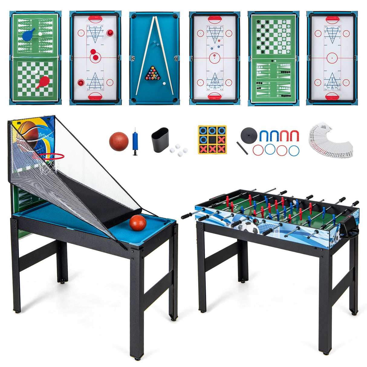 GYMAX Multi Game Table 48", 14 in 1 Combo Game Table w/Basketball, Billiards, Foosball, Ping Pong, Hockey, Shuffleboard, Bowling, Chess, Checkers, Backgammon, Tic Tac Toe for Game Room, Family Night GYMAX