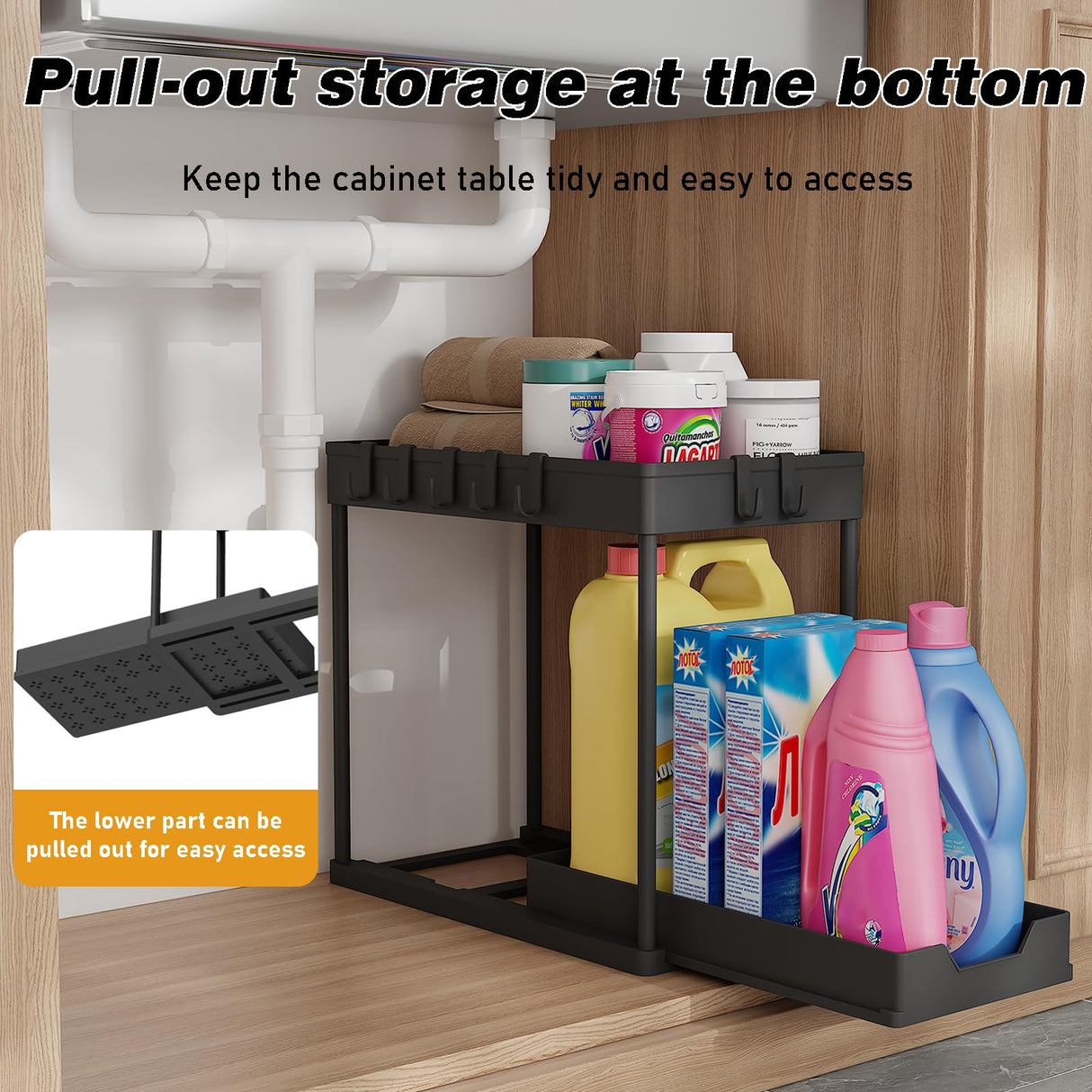 Meltrck Under Sink Organizer 2 Pack,Bathroom Under Cabinet Storage with Pull Out Sliding Drawers for Kitchen Organization,12.8 Inch,Black Meltrck