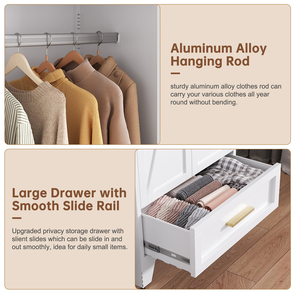 LCAOPC 71" Tall Metal Wardrobe Cabinet with Drawer and Hanging Rod, 2 Doors Armoire Wardrobe Closet with Shelf for Bedroom, Office, Laundry Room, White LCAOPC