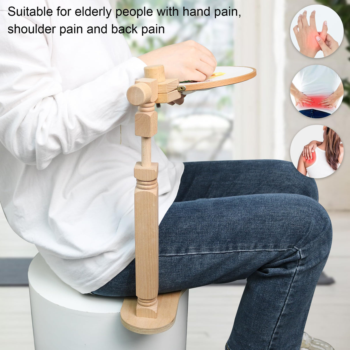 Embroidery Hoop Stand - Rotated Cross Stitch Stand Lap, Easy to Use Natural Beech Wood Embroidery Hoop Holder, Hands Cross Stitch Stand for Art Craft Sewing Needlework Projects guofa