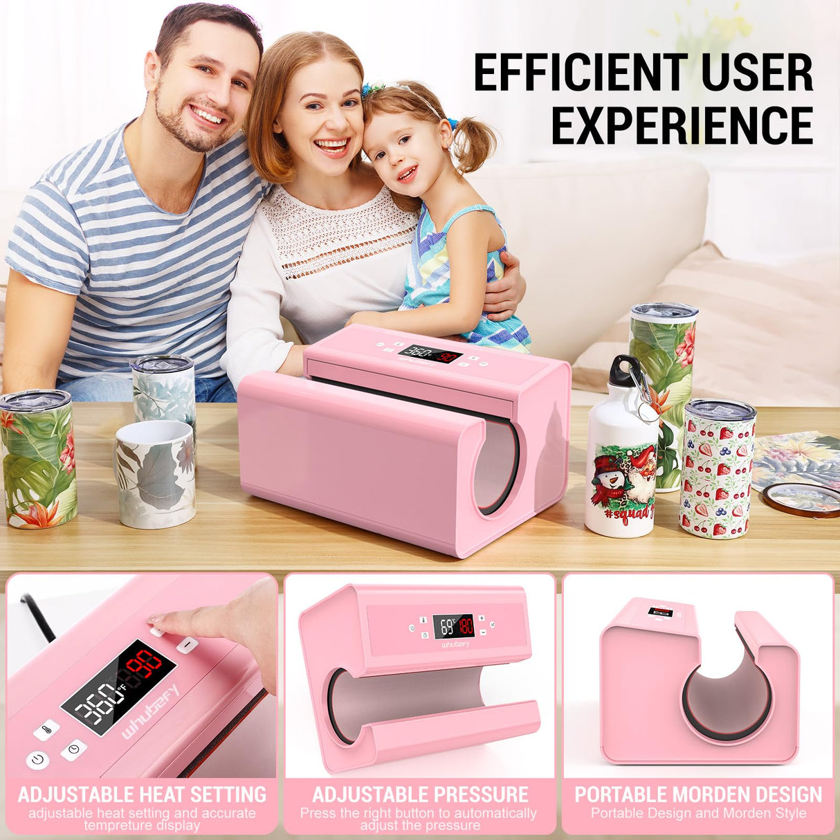 Whubefy Auto Tumbler Heat Press Machine, Pink Mug Heat Press Heat Up Even & Fast, Cup Press Machine for 30oz, Sublimation Machine for Tumbler 2.6-3.34in, Glass Jar, Can & Mugs, Halloween Spirit Whubefy