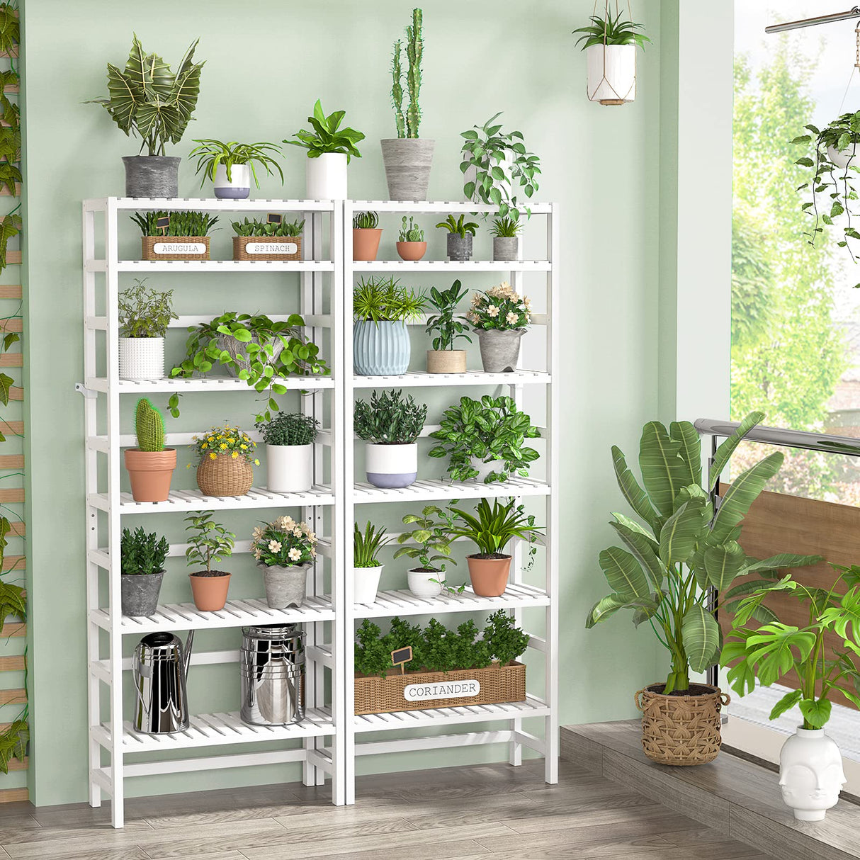 Homykic 6-Tier Adjustable Bamboo Bookcase - 63.4” Tall White Free Standing Storage Shelf Homykic