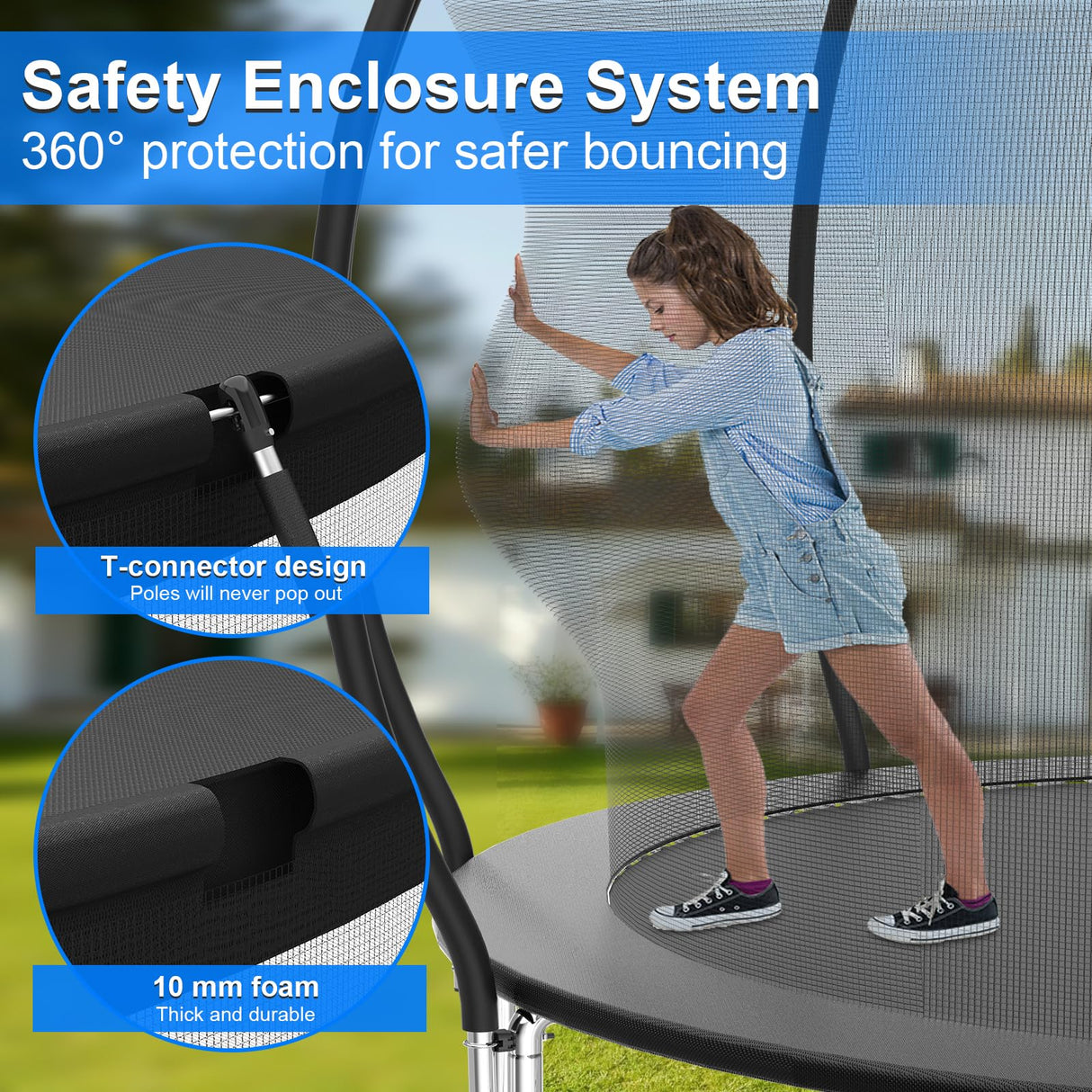 YSSOA 12FT Trampoline Secure Fun for Kids and Adults Recreational Trampolines Complete with Safety Enclosure Wind Stakes and 400LBS Weight Capacity Black Inside Net YSSOA