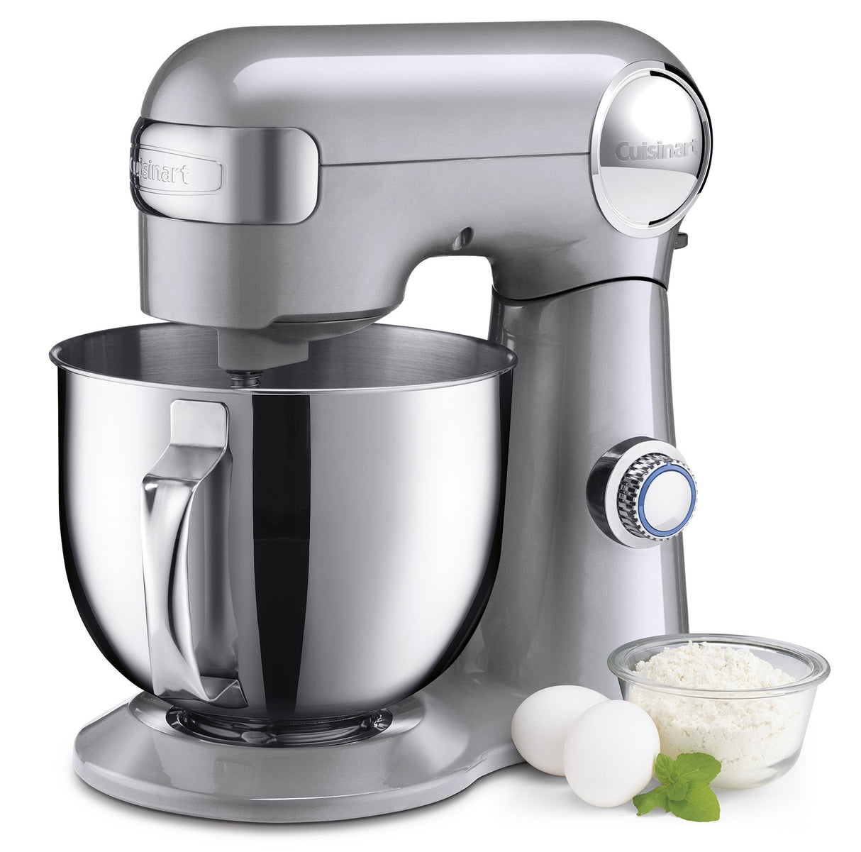Cuisinart Stand Mixer, 12 Speeds, 5.5-Quart Mixing Bowl, Chef's Whisk, Flat Mixing Paddle, Dough Hook, and Splash Guard with Pour Spout, Silver Lining, SM-50BC, Silver Lining Cuisinart