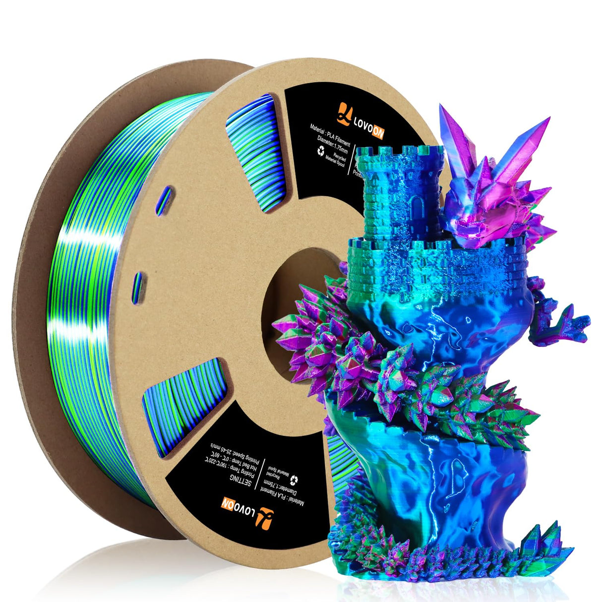 LOVOON 3D Printer Filament, Tricolor PLA Filament 1.75mm Silk Rainbow Filament Green-Red-Blue, 3D Printing Accessories PLA Filament Multicolor, Dimensional Accuracy +/-0.02mm, 2.2lbs/Spool LOVOON