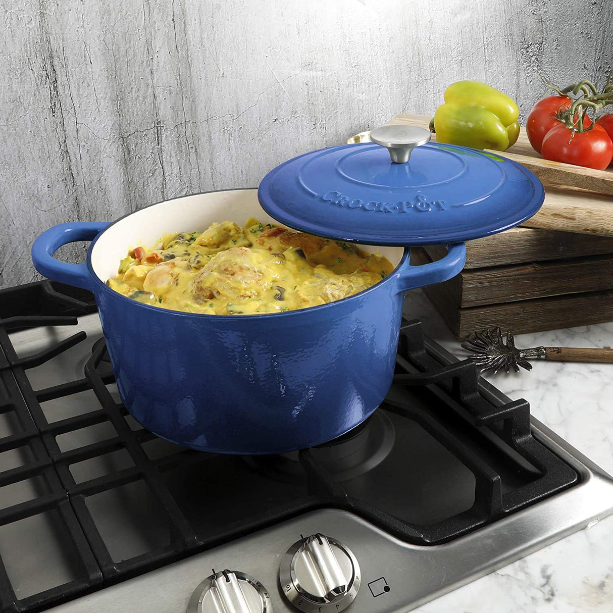 Crock-Pot Artisan Round Enameled Cast Iron Dutch Oven, 5-Quart, Blue Crock-Pot