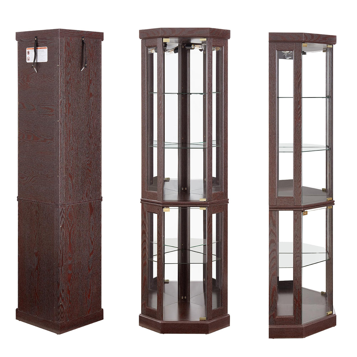 nifoti 69" H Lighted Curio Cabinet Corner Display Case,Corner Glass Cabinet with Tempered Glass Door and Adjustable Shelves,Wooden Curio case with Mirrored Back Pane (Style 2 - Dark Cherry) nifoti