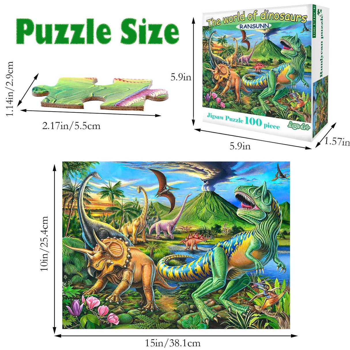 Puzzles for Kids Ages 4-8 Year Old,100 Piece Dinosaur Jigsaw Puzzle for Toddler Children Learning Educational Puzzles Toys for Boys and Girls - Every Piece is Unique… RANSUNN