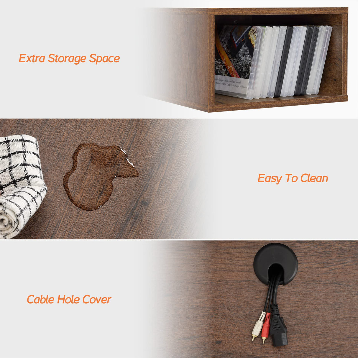 WAMPAT TV Stand with LED Lights for 65/70/75 inch TVs, Wall Mounted Shelf Under TV Cabinet, Entertainment Center Media Console with Storage for Living Room and Bedroom, Brown WAMPAT