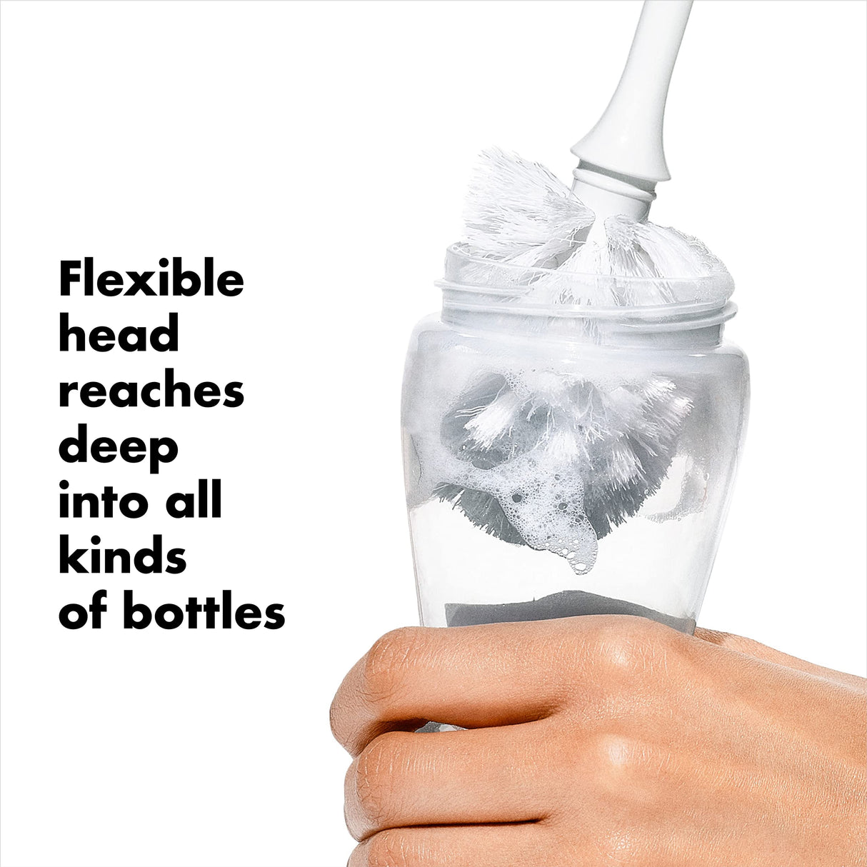 OXO Tot Bottle Brush with Nipple Cleaner, Gray, 1 Count (Pack of 1) OXO