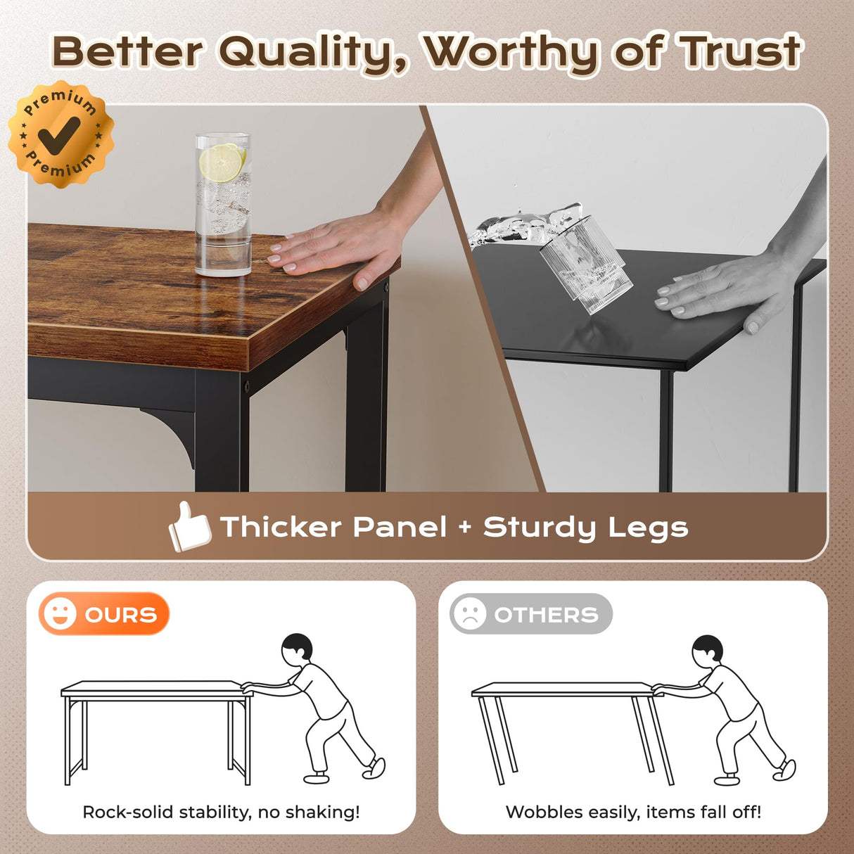 Huuger 63 x 24 inch Desk with Power Outlets & USB-C, Deeper & Thicker Desktop, Robust Metal Tubes, Computer Desk, Heavy Duty Office Desk, Work Gaming Desk, for Home Office, Rustic Brown Huuger