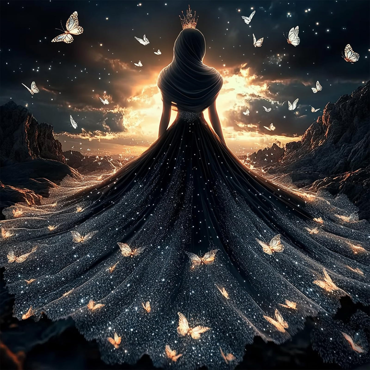 MAXBYE Diamond Paintings for Glowing Black Dress Beauty, Diamond Art Kits for Adults, 5D Enlightened Sou Llight Diamond Art Kits, Diamond Paintings for Home Décor Items, Extra 30% Diamonds, 12x12in MAXBYE