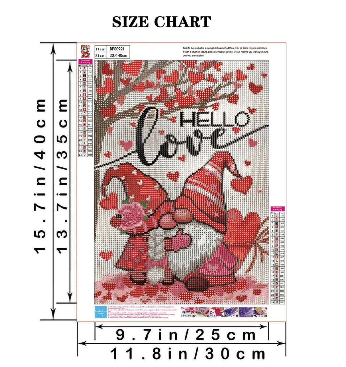 Happy Valentines Gnome Diamond Painting Kits for Adult Beginners,DIY 5D Love Diamond Art Kits Gift, Full Drill Paint with Diamond Dot Gem Art Painting for Home Decor 12x16 inch Semneroy