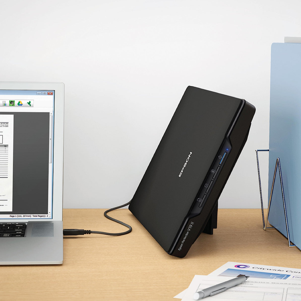 Epson Perfection V19 II Color Photo and Document Flatbed Scanner with 4800 dpi Optical Resolution, USB Power and High-Rise, Removable Lid Epson