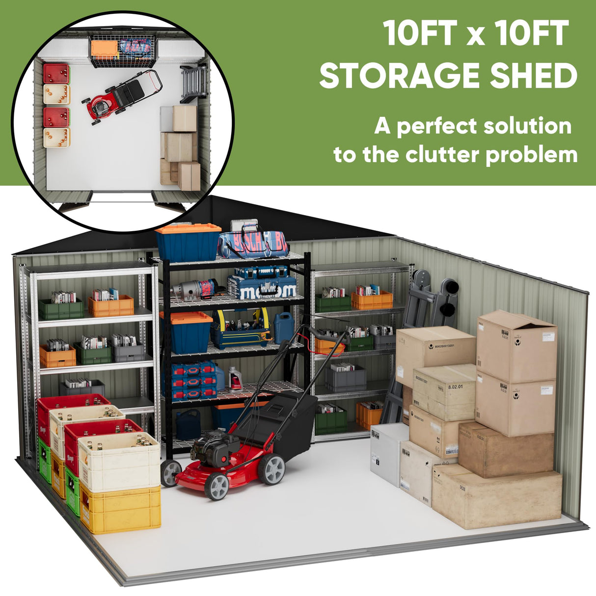 Patiowell 10' x 10' Metal Storage Shed for Outdoor, Steel Yard Shed with Design of Lockable Doors, Utility and Tool Storage for Garden, Backyard, Patio, Outside use, Grey Patiowell