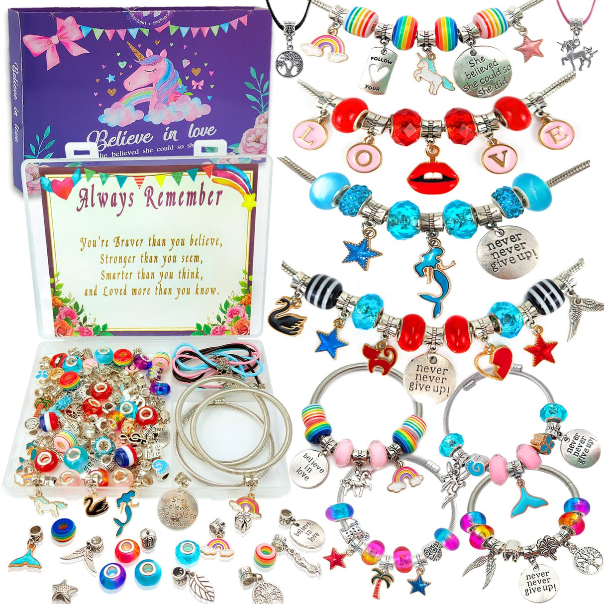 Charm Bracelet Making Kit,Jewelry Making Supplies Beads,Unicorn/Mermaid Crafts Gifts Set for Girls Teens Age 6-12 klmars