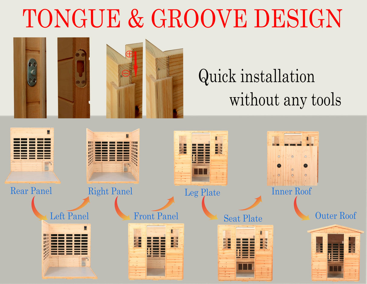 LTCCDSS Outdoor Sauna 5-6 Person Far Infrared Sauna Low EMF | Withstand Temp -5℉-104℉, Outdoor Indoor Wooden Sauna Room for Home-18 Low EMF Boards-Canadian Hemlock-Chromotherapy-Bluetooth Speaker LTCCDSS