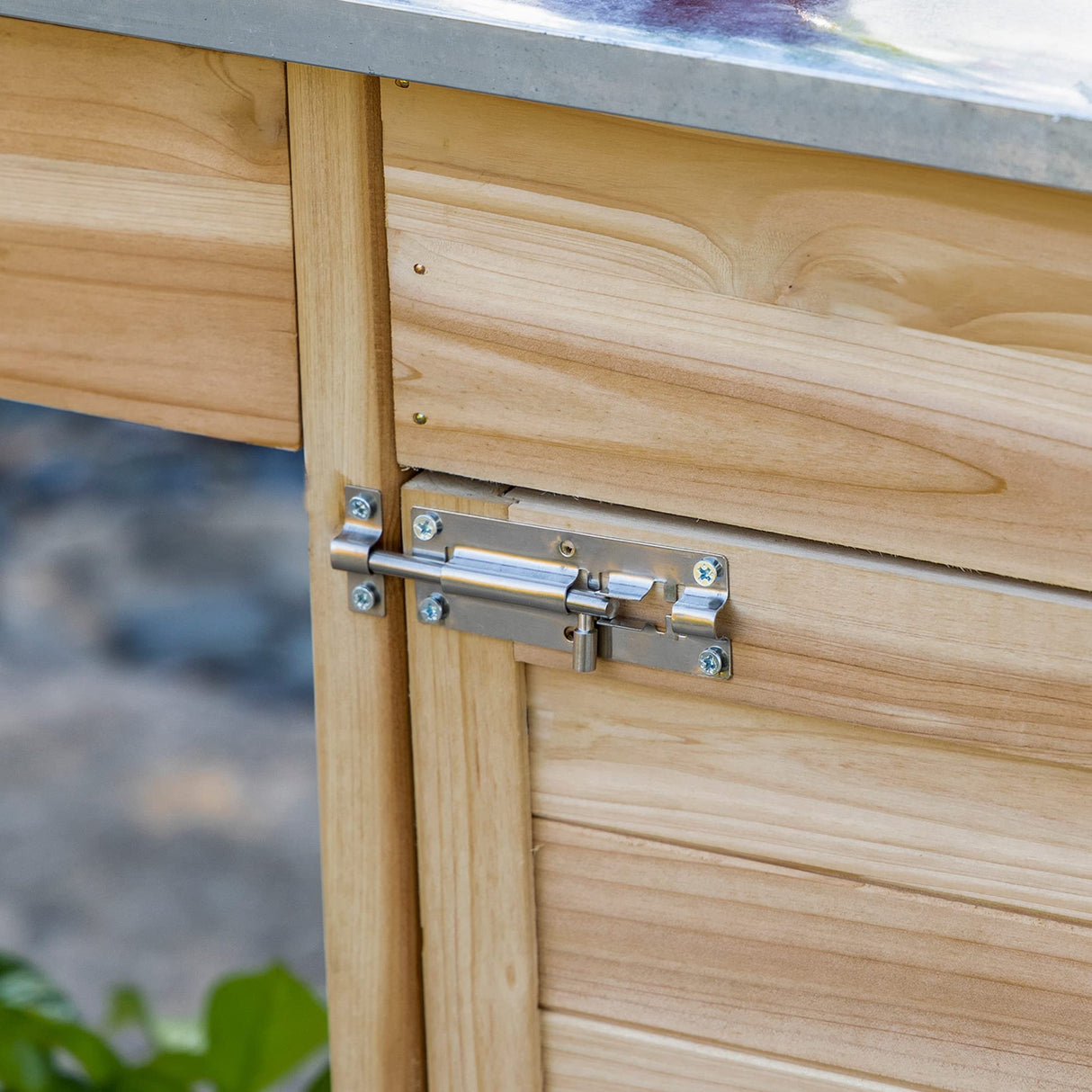 Outsunny Outdoor Potting Bench Table, Garden Work Station with Storage Cabinet, Open Shelf and Steel Tabletop, Natural Outsunny