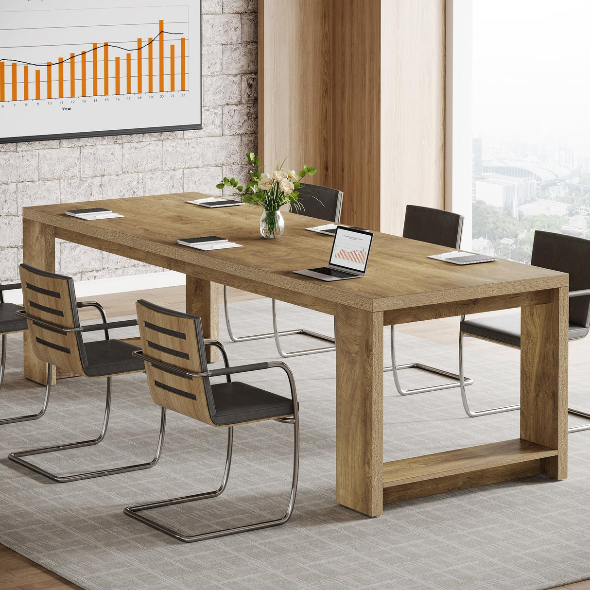 Tribesigns 7 ft Conference Table for 6 to 8 People, Modern Rectangle Meeting Room Desk for Boardroom, Home Office, Oak Tribesigns